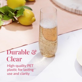 Prestee 24-Pack Stemless Plastic Champagne Flutes - 9 oz Clear Disposable Glasses for Wine, Cocktails, Mimosas - Champagne Flutes Plastic for Parties and Celebrations