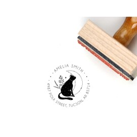 Cat Return Address Stamps Self Inking Personalized, Round Return Address Stamp, 1.5 x 1.5 inches