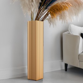 Tall Floor Vase 27.5 Inch Gold Resin Modern Elegant Vase for Entryway Fireplace Decor Lightweight Rectangle Skinny Narrow Centerpiece Sturdy