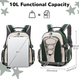 Outplea 10L Mini Hiking Backpack Waterproof, Toddler Backpack Lightweight for Girls Boys, Kids Travel Daypack for Preschool and Kindergarten, Green