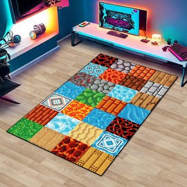 Game Rug Teen Boys Carpet with Pixel Games Element Decoration Mat, 8 Bit Old Video Game Decor for Boy’s Bedroom Living Room Playroom, Block Theme Carpet Non-Slip Children Gaming Area Rugs (3' x 5')