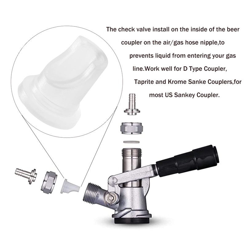 LitKiwi 5PCS Beer Keg Coupler Check Valve & 5PCS Beer