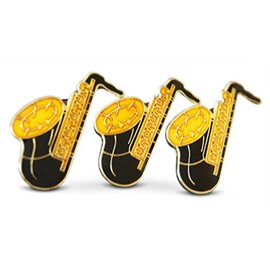 3-Piece Brass Saxophone Musician Lapel or Hat Pin & Tie Tack Set with Clutch Back by Novel Merk