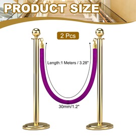 MECCANIXITY Velvet Stanchion Rope 3.28 Ft/1 M, Barrier Rope Velvet Carpet Ropes with Snap Hooks for Posts Stands Queue Divider Crowd Control, Purple Golden Pack of 2