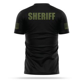 13FA Sheriff Utility Shirts for Men | USA Patriotic Lightweight Tee | Micro Polyester, Moisture-Wicking Quick-Dry Comfort. (US, Alpha, Medium, Regular, Regular, Black & Green)