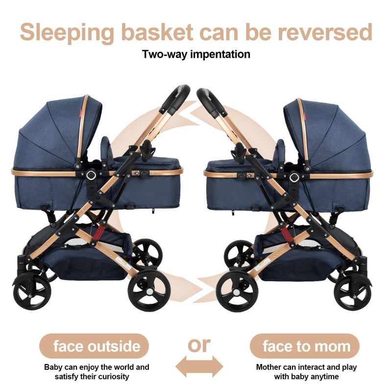 2 in 1 Baby Stroller Blue Newborn Stroller Foldable Convertible