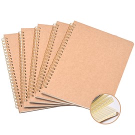 HOMIKLSA Notebook A5 Squared, Pack of 5 Kraft Cover Notebook with 100 Pages (50 Sheets), Notepad for Office, School & Travel (21 x 14 cm)