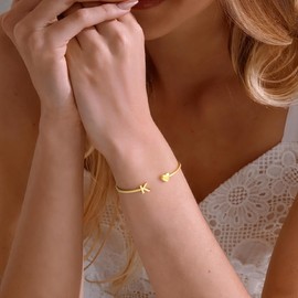 Turandoss Gifts for Teen Girls Kids - 14K Gold Plated Initial Heart Bracelets, Letter A Cuff Bangle Bracelets, Birthday Gifts for Women Her Daughter Girlfriend Wife Mom Sister Friend Jewelry