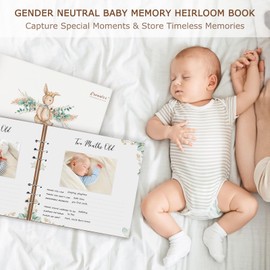 Creawoo Wooden Baby Memory Book First 5 Years Keepsake Baby Journal Book Milestone Baby Story Scrapbook Photo Album for Newborn Girls Boys, Perfect Baby Keepsake Gift for New Parents