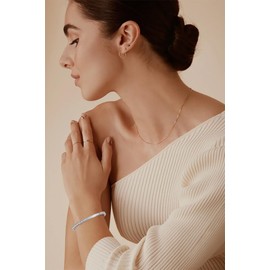 Heyjoin Women's Stainless Steel Bracelet Crystal Oval Bangle Round Bracelets (Crystal Inlay Silver)