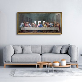 Wieco Art Framed Canvas Prints the Last Supper by Leonardo Da Vinci Classic Art Reproductions Jesus Canvas Wall Art for Home Decoration Bronze Gold Frame