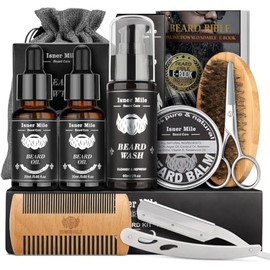 SABR Beard Growth Kit (2 Beard Oils, wash, balm, comb, brush, scissor, razor + carry Bag) - Perfect dad gifts mens gifts mens skincare Mens Birthday gifts Beard Grooming kit for men