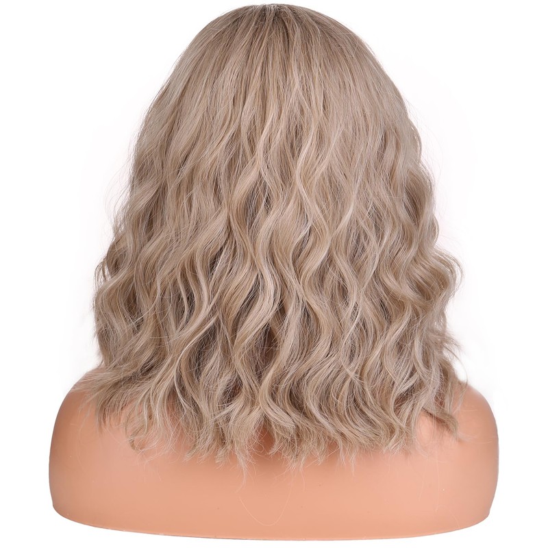 MAGQOO Ash Blonde Wigs for Women Short Curly Wavy Ash