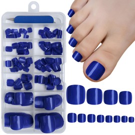EternalClassic Press on Toenails, 240pcs Royal Blue Toe Nails Press ons Short Square Glossy Acrylic Fake Toenails for Women