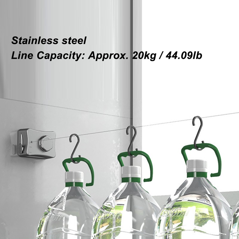 Retractable Clothesline Grey 16.7ft 44.1lb Wall Mount Drill Free Stainless