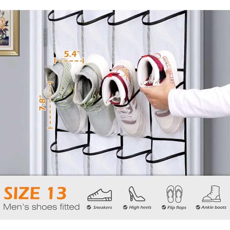 MISSLO Over The Door Shoe Organizer 24 Large Mesh Pockets,