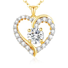 LAVUMO Women's 14K Gold Heart Necklace, Women's Silver 925 Birthstone Necklaces for Women, Gold Jewellery Gifts for Her, Women, Girlfriend, Birthday, Valentine's Day, Christmas, Mother's Day, Sterling