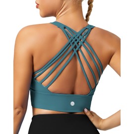QUEENIEKE Sports Bras for Women Padded Medium Support for Yoga Cross Back Strappy Free to Be Bra Size L Color Algiers Blue