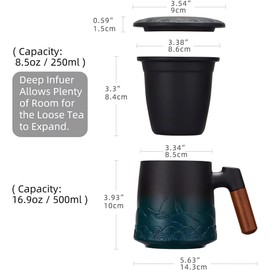 Infusor de Té | Taza Con Infusor y Tapa | Cerámica Con Mango de Madera Y Filtro | Taza para Café | Taza de Té de Hojas Sueltas de 13.5 Onzas