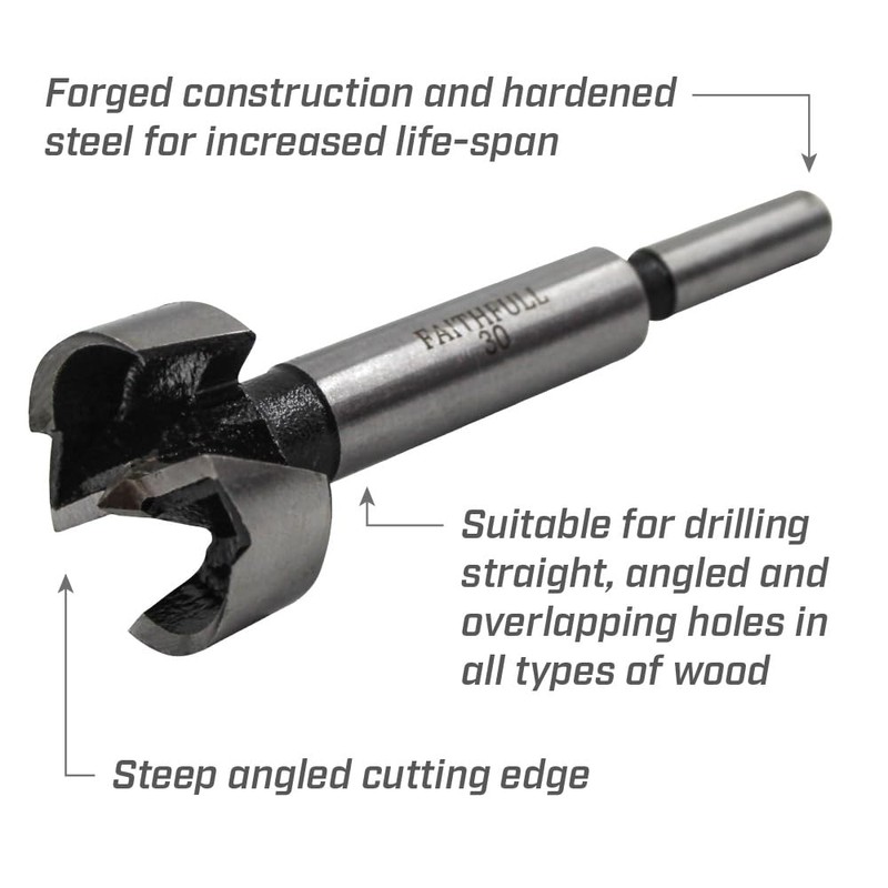 Faithfull FAIFOR30 Forstner Bit for Hardwood, Softwood, Drilling, Boring, Straight,