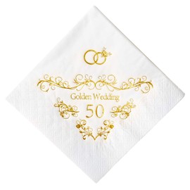 Crisky 100 Pcs Napkins for 50th Wedding Anniversary Beverage Napkins 3-Ply Gold Foil Cocktail Napkins for Wedding Anniversary Shower