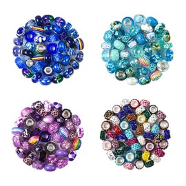 Aipridy Assortment European Large Hole Beads Spacer Beads Rhinestone Craft Beads for DIY Charms Bracelet Jewelry Making (Purple-Lake Blue-Blue)