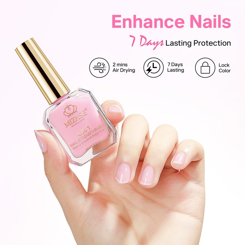 MIZHSE Pink Nail Hardener with Colour Extra Strong Nail Hardener