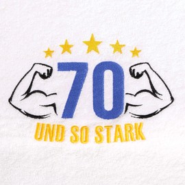 Abc Casa 70th Birthday Gift Towel with Embroidered Muscles for Men - A Useful Gift for 70 Years - A Wonderful Gift Idea for 70th