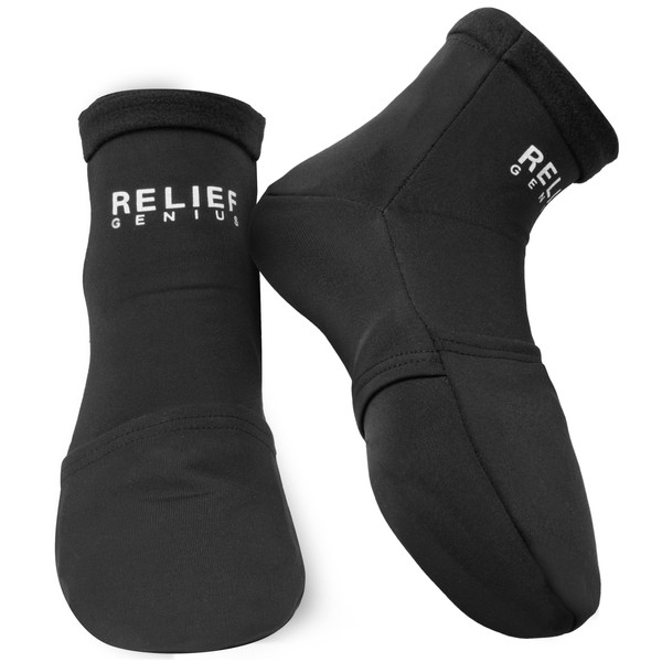 Relief Genius Cold Therapy Socks with Reusable Gel ice Packs - Achieve Relief from Sprains, Muscle Pain, Bruises, Swelling, Edema, Chemotherapy, Arthritis, Post Partum Foot (Black, Small/Medium)