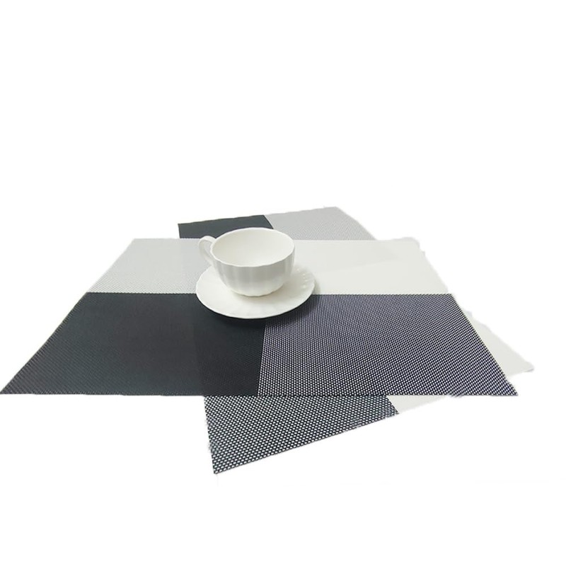 Heat Resistant Placemats Set of 4, Black with White Non-Slip
