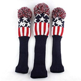 Diamond Series 1#3#5# Knit Golf Head Cover with Pendant 3 Piece Set Select Plaza (USA Red)