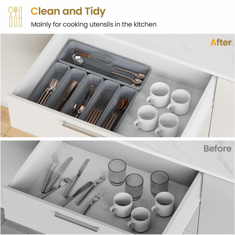 6 Pack Silicone Drawer Organizer for Kitchen, DIY Free Combination