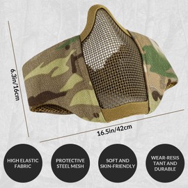 Airsoft Mesh Mask, Tactical Foldable Half Mesh Mask with Ear Protection, Adjustable Military Mesh Mask Lower Face Protective Mask for Airsoft Paintball Shooting Cosplay CS Game (CP Camo)