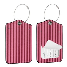Seorsok 2Pcs Luggage Travel Tags for Suitcases,Cute Striped PU Leather Name Tag with Privacy Cover & ID Label Address Card and Durable Metal Ring Suitable for Men Women Handbags Backpack,Deep Red