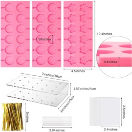 304Pcs Silicone Lollipop Molds Kit - Pink Lollipop Candy Molds with 15 Holes, Acrylic Stand, 100P Sticks, Bags, Ties
