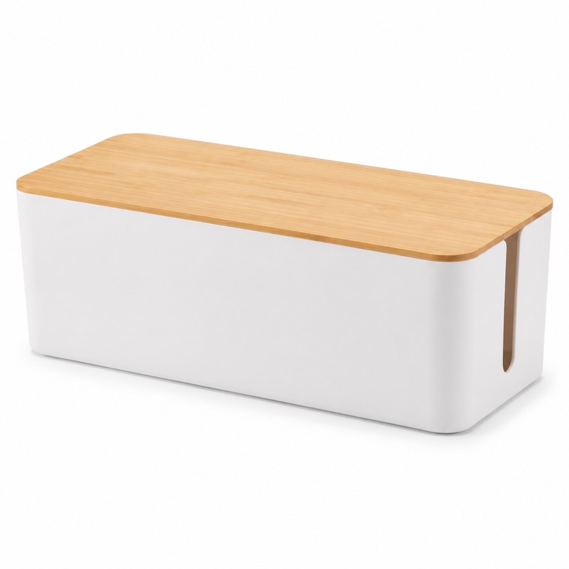 XL Cable Management Box with Wooden Lid, Large Power Strip