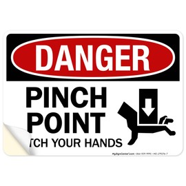 Danger Pinch Point Watch Your Hands Sign, 10x7 Inches, 4 Mil Vinyl Decal Stickers Weather Resistant, Made in USA by My Sign Center