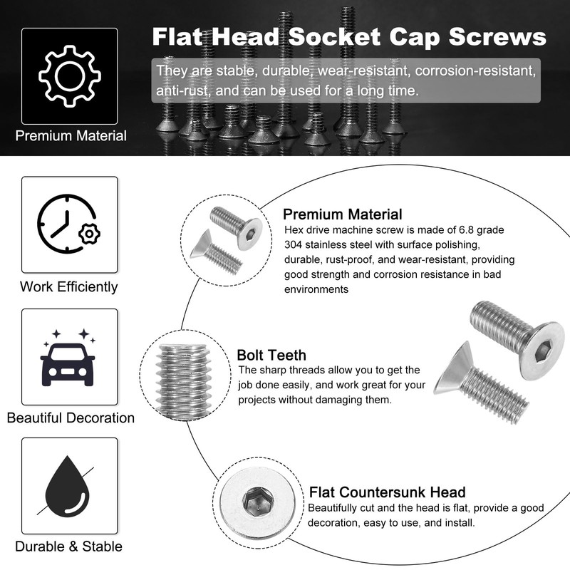 PATIKIL M8 x 20 mm Flat Head Socket Cap Screws,