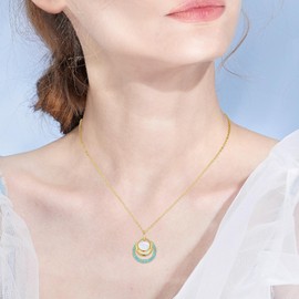 JFASHOP Turquoise Necklace 925 Sterling Silver Shell Necklace Turquoise Pendant Jewellery Gift for Women Mother Girlfriend, Sterling Silver