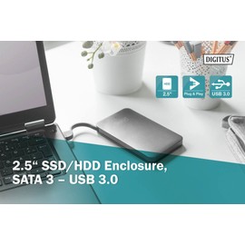 'Digitus External 2.5 SSD/HDD Enclosure To 9.5 & 7.5 mm SSD/HDD Aluminum Enclosure SATA 3/USB 3.0; Chipset: JMS578 Screwless Design (Black)