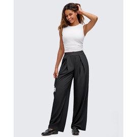 G4Free Dress Pants Women Lightweight Summer Pants with Pockets Wide Leg Elastic Work Pants Woman Pull On(Black,M,27")