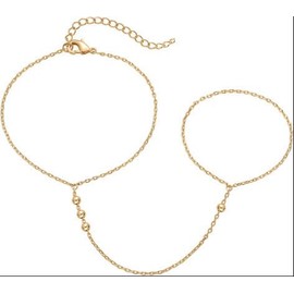 14K Yellow Gold Plated Women's Hand Chains Bracelet Ring Chain Body Jewelry Dainty Cubic Zirconia Bracelet (Ball)