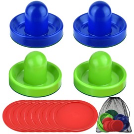 Coopay Air Hockey Pushers and Air Hockey Pucks Air Hockey Paddles with a Drawstring Bag, Goal Handles Paddles Replacement Accessories for Game Tables (4 Striker, 8 Puck Pack) (Blue and Green)