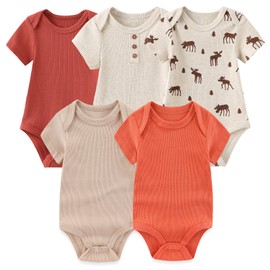MAMIMAKA Baby Cotton one-Piece Vest Short Sleeve Bodysuits for Boys and Girls,6-9 Months