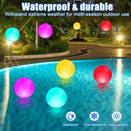 Riakrum 4 Pcs Large Pool Solar Floating Lights 16 Color Changing LED Solar Balls LED Glow Globe Inflatable Waterproof Pool Ball Float or Hang for Swimming Pool Garden Backyard Pond Wedding (24 Inch)