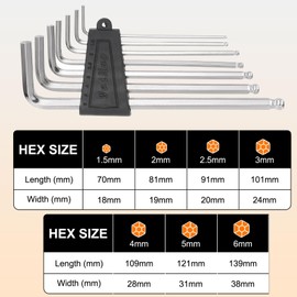 sourcing map 7pcs Ball End Hex Key Wrench Set 1.5/2/2.5/3/4/5/6mm 45# Steel L-Shape Hexagon Metric Wrenches Repairing Tool for Home DIY Bike Motorcycle Repair