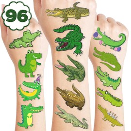 108 piezas de decoraciones para fiestas de cumpleaños de caimanes, suministros para recuerdos, pegatinas de decoración de animales de cocodrilo, tatuajes temporales para niñas y niños, regalos,