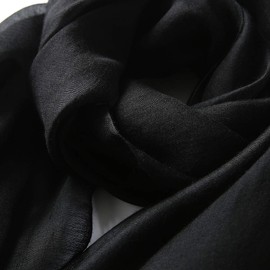 ANMIDA Women's Silk Stole, Large Scarf, Shawl, Silk Embroidery, Floral Pattern, Large, UV Stole, Spring, Summer, Elegant, Black
