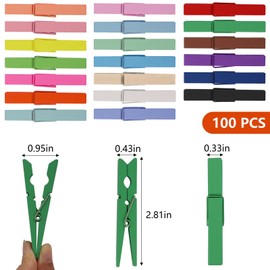 100Pcs Colored Clothes Pins Wooden, Clothespins for Crafts Cheer Pins Classroom Teaching Color, 2.9 inch, 20 Colors