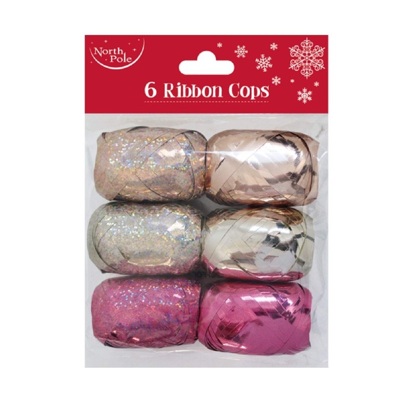 Eurowrap Ribbon Cops, Pack of 6 - Silver, Gold, Red
